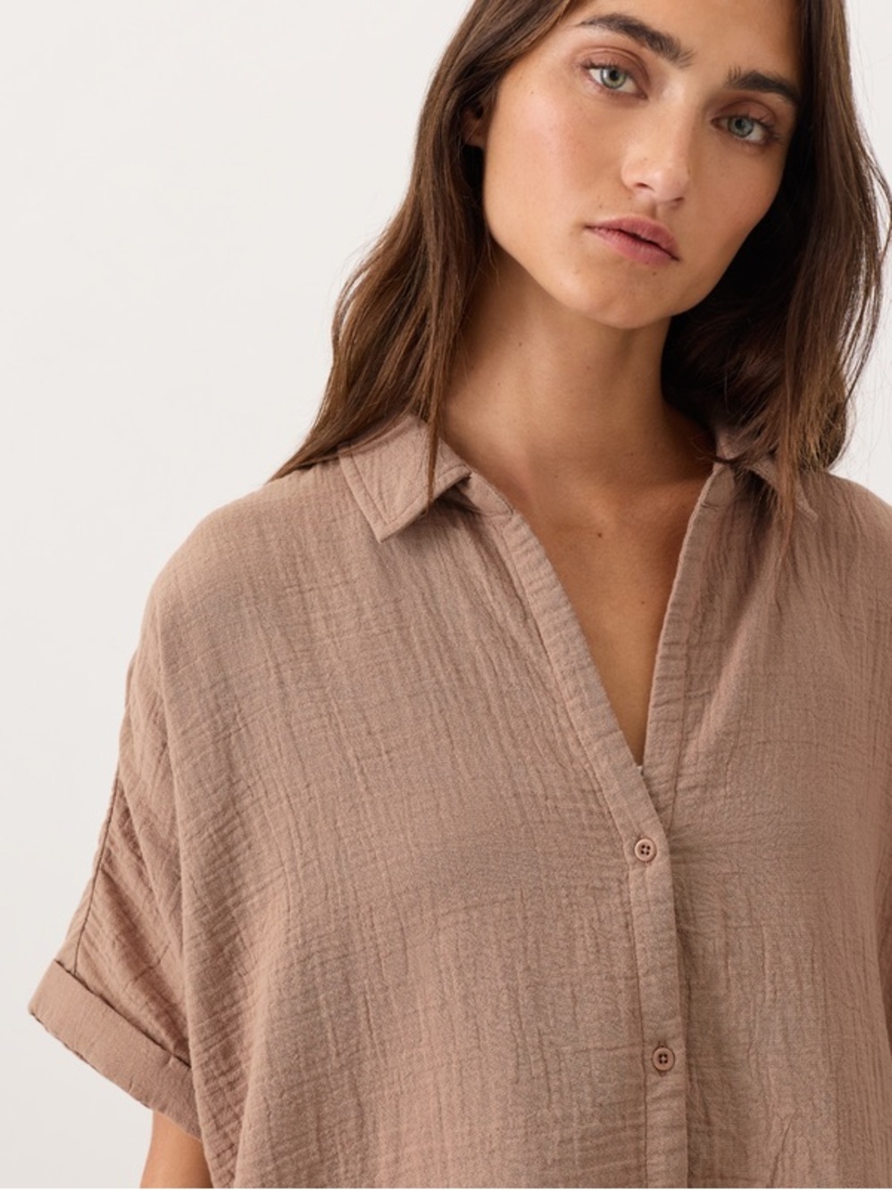 NWT Pact Coastal Double Gauze Oversized Shirt - Driftwood Brown